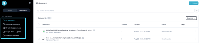 Worskpace filter left bar doc list